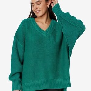 Free People Teal V-Neck Women's Sweater